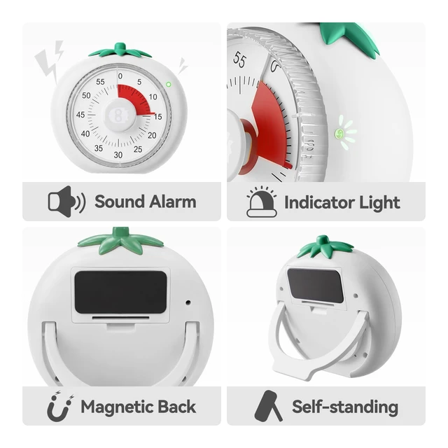 Alt view image 5 of 7 - Visual Timer, 60-Minute Countdown for Kitchen Classroom Homework | 4-Color Zone Dial with Cute Design, Kids Timer with Pomodoro Mode Time Management Tool for ADHD, Cooking & Baking