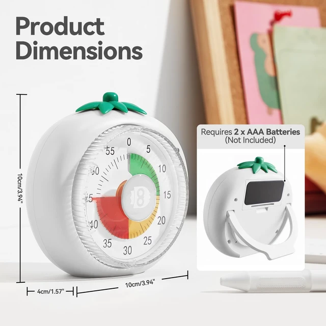 Alt view image 6 of 7 - Visual Timer, 60-Minute Countdown for Kitchen Classroom Homework | 4-Color Zone Dial with Cute Design, Kids Timer with Pomodoro Mode Time Management Tool for ADHD, Cooking & Baking