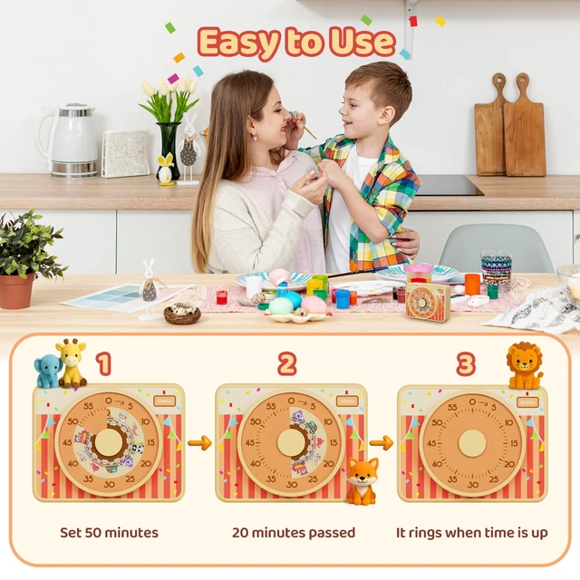 Alt view image 4 of 7 - Visual Timer for Kids 60 Min, Magnetic Classroom Countdown Timer | 60-min silent magnetic visual timer for kids & classroom. Animals disk aids ADHD focus, homework, and potty training.