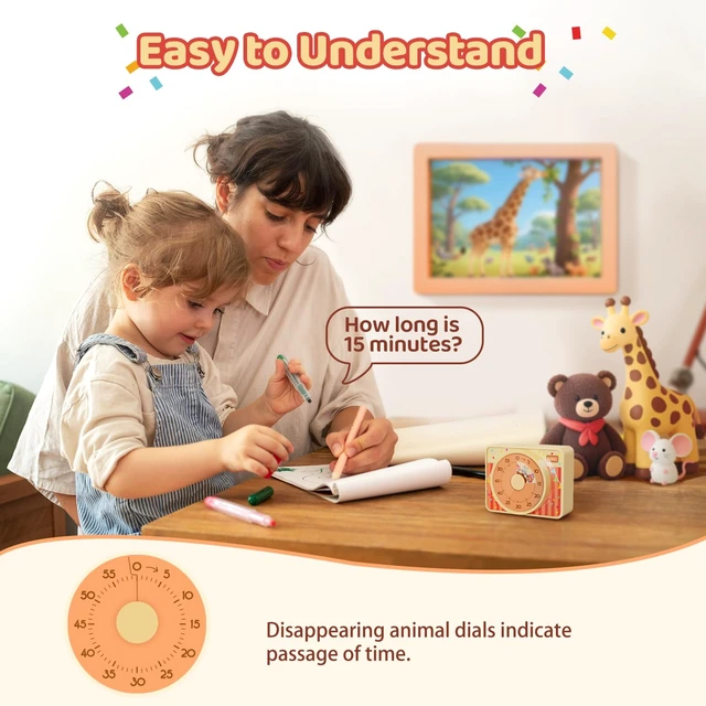 Alt view image 3 of 7 - Visual Timer for Kids 60 Min, Magnetic Classroom Countdown Timer | 60-min silent magnetic visual timer for kids & classroom. Animals disk aids ADHD focus, homework, and potty training.