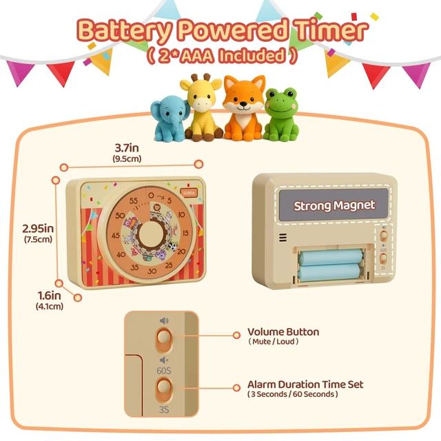 Alt view image 5 of 7 - Visual Timer for Kids 60 Min, Magnetic Classroom Countdown Timer | 60-min silent magnetic visual timer for kids & classroom. Animals disk aids ADHD focus, homework, and potty training.