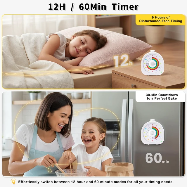Alt view image 2 of 7 - Visual Timer for Kids, Rechargeable Rainbow 60-Min/12-Hour Countdown, White | RECHARGEABLE: Built-in battery eliminates the need for batteries, making this visual timer easy to use at home, school