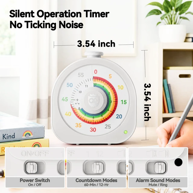 Alt view image 6 of 7 - Visual Timer for Kids, Rechargeable Rainbow 60-Min/12-Hour Countdown, White | RECHARGEABLE: Built-in battery eliminates the need for batteries, making this visual timer easy to use at home, school