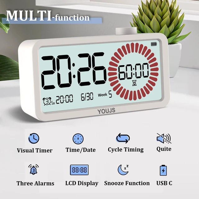 Alt view image 2 of 7 - Visual Timer 4-in-1 Alarm Clock,for Heavy Sleepers Student Kids | 3 Programmable SettingUSB-C Charging3 working modelsVisual countdown,Built-in Battery,Study,LCD Eyecare,ADHD Focus