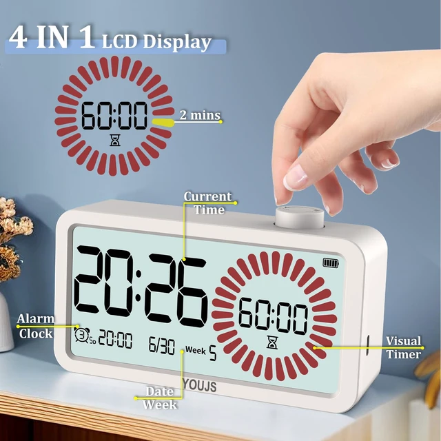 Alt view image 3 of 7 - Visual Timer 4-in-1 Alarm Clock,for Heavy Sleepers Student Kids | 3 Programmable SettingUSB-C Charging3 working modelsVisual countdown,Built-in Battery,Study,LCD Eyecare,ADHD Focus