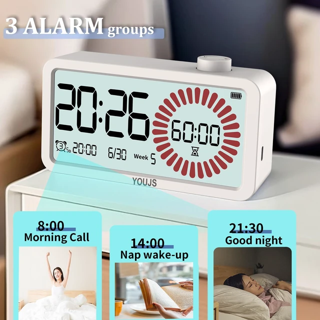 Alt view image 4 of 7 - Visual Timer 4-in-1 Alarm Clock,for Heavy Sleepers Student Kids | 3 Programmable SettingUSB-C Charging3 working modelsVisual countdown,Built-in Battery,Study,LCD Eyecare,ADHD Focus