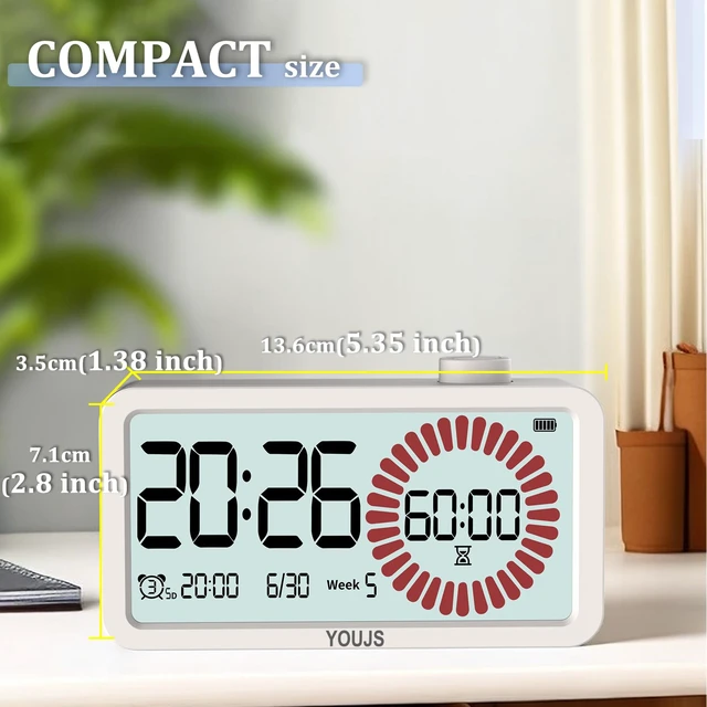 Alt view image 7 of 7 - Visual Timer 4-in-1 Alarm Clock,for Heavy Sleepers Student Kids | 3 Programmable SettingUSB-C Charging3 working modelsVisual countdown,Built-in Battery,Study,LCD Eyecare,ADHD Focus