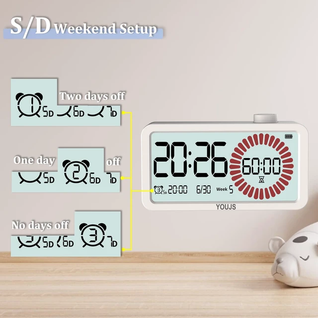Alt view image 6 of 7 - Visual Timer 4-in-1 Alarm Clock,for Heavy Sleepers Student Kids | 3 Programmable SettingUSB-C Charging3 working modelsVisual countdown,Built-in Battery,Study,LCD Eyecare,ADHD Focus