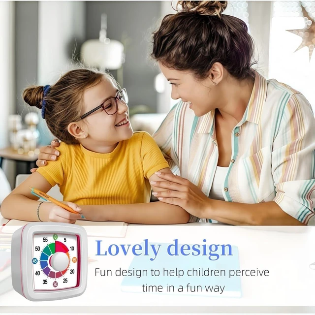 Alt view image 3 of 7 - Visual Timer for Kids, 60-Minute Countdown Timer for Classroom Office Kitchen, Pomodoro Timer with Silent OperationTime Management Tools with Colorful Pattern(White)
