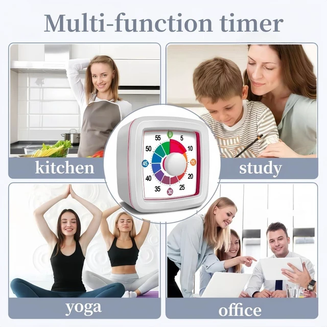 Alt view image 7 of 7 - Visual Timer for Kids, 60-Minute Countdown Timer for Classroom Office Kitchen, Pomodoro Timer with Silent OperationTime Management Tools with Colorful Pattern(White)