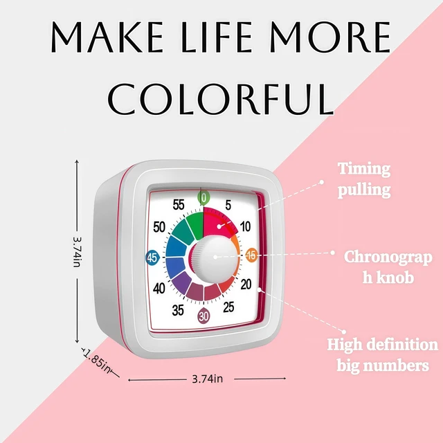 Alt view image 6 of 7 - Visual Timer for Kids, 60-Minute Countdown Timer for Classroom Office Kitchen, Pomodoro Timer with Silent OperationTime Management Tools with Colorful Pattern(White)