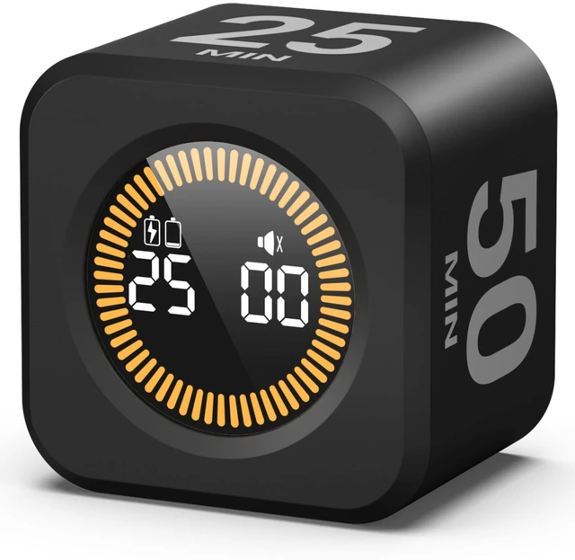 Main image of Pomodoro Timer Visual - Productivity Pomodoro Cube, 5/10/25/50 Min Countdown & Countup, Silent Ideal for Work Study Cook Workout Kitchen School Classroom Office ADHD Gift Kids (1, Black)