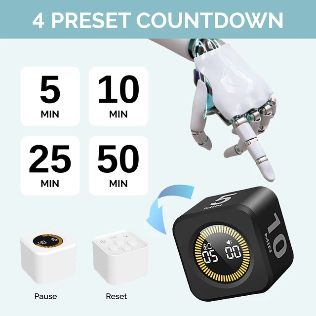 Alt view image 2 of 7 - Pomodoro Timer Visual - Productivity Pomodoro Cube, 5/10/25/50 Min Countdown & Countup, Silent Ideal for Work Study Cook Workout Kitchen School Classroom Office ADHD Gift Kids (1, Black)