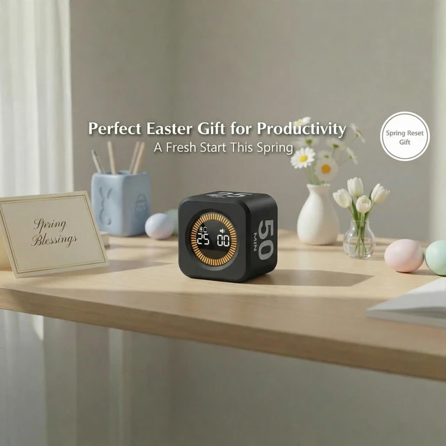 Alt view image 5 of 7 - Pomodoro Timer Visual - Productivity Pomodoro Cube, 5/10/25/50 Min Countdown & Countup, Silent Ideal for Work Study Cook Workout Kitchen School Classroom Office ADHD Gift Kids (1, Black)