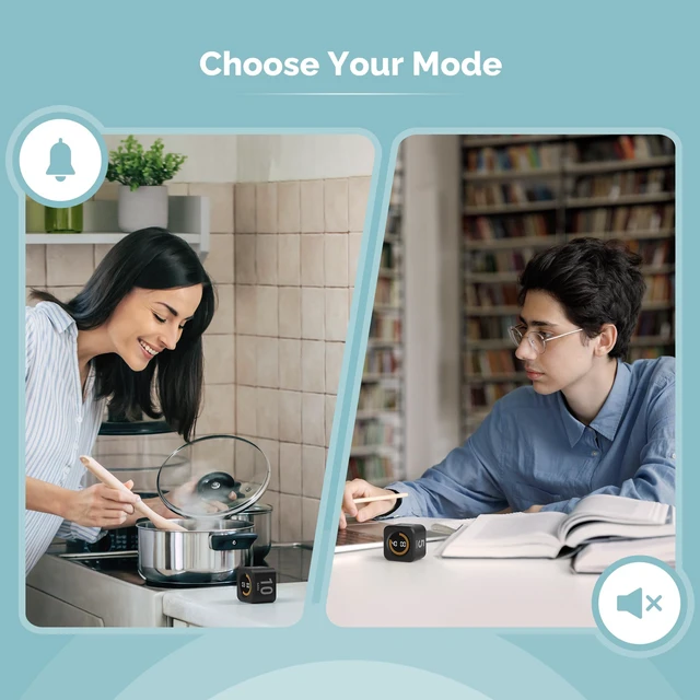 Alt view image 6 of 7 - Pomodoro Timer Visual - Productivity Pomodoro Cube, 5/10/25/50 Min Countdown & Countup, Silent Ideal for Work Study Cook Workout Kitchen School Classroom Office ADHD Gift Kids (1, Black)