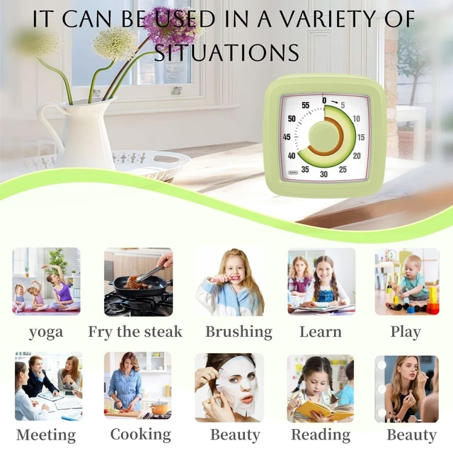 Alt view image 3 of 7 - Kids Visual Timer for Kitchen,Classroom,Cooking,Learning,Bedroom,Office, 60-Minute Countdown Pomodoro Timer for Kids with Autism ADHD (Avocado Style)