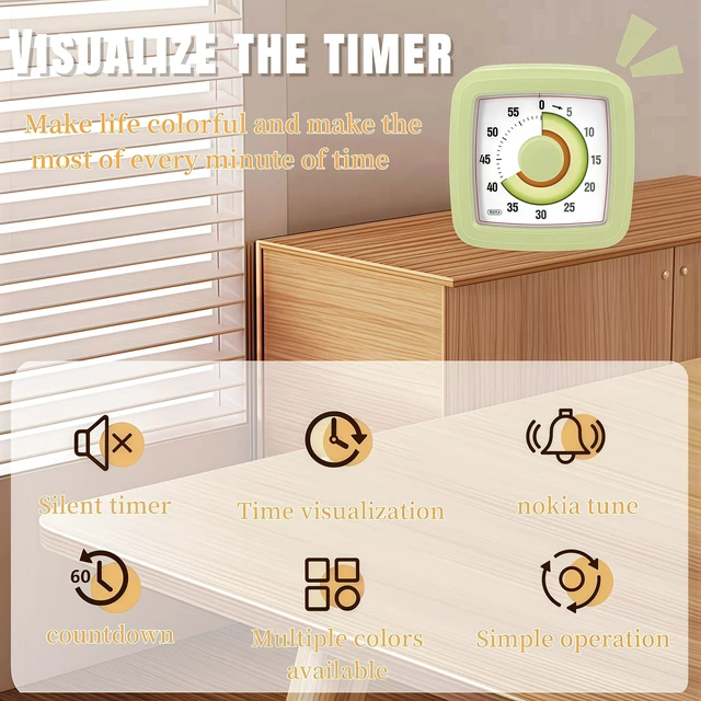 Alt view image 5 of 7 - Kids Visual Timer for Kitchen,Classroom,Cooking,Learning,Bedroom,Office, 60-Minute Countdown Pomodoro Timer for Kids with Autism ADHD (Avocado Style)