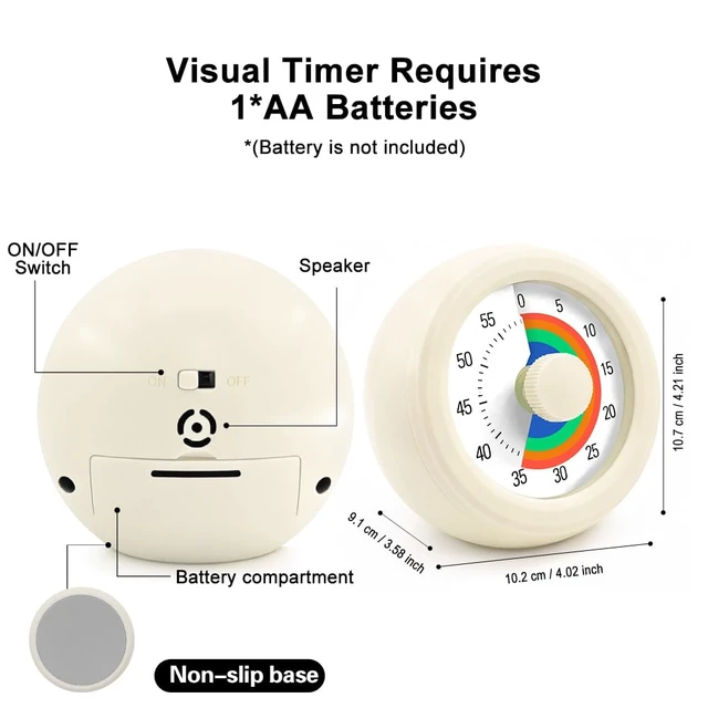Alt view image 2 of 6 - Visual Timer for Kids 60-Minute Rainbow Countdown Timer | Pomodoro Timer Focus Tool for ADHD & Autism, Time Management for Homework, Chores, Office, Kitchen, Teaching & Study Routines