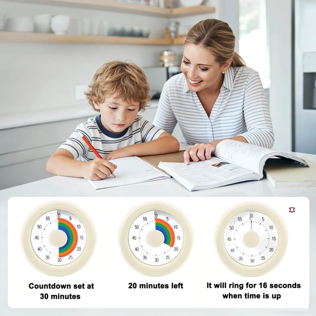 Alt view image 3 of 6 - Visual Timer for Kids 60-Minute Rainbow Countdown Timer | Pomodoro Timer Focus Tool for ADHD & Autism, Time Management for Homework, Chores, Office, Kitchen, Teaching & Study Routines