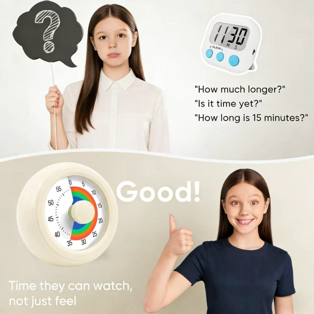 Alt view image 5 of 6 - Visual Timer for Kids 60-Minute Rainbow Countdown Timer | Pomodoro Timer Focus Tool for ADHD & Autism, Time Management for Homework, Chores, Office, Kitchen, Teaching & Study Routines