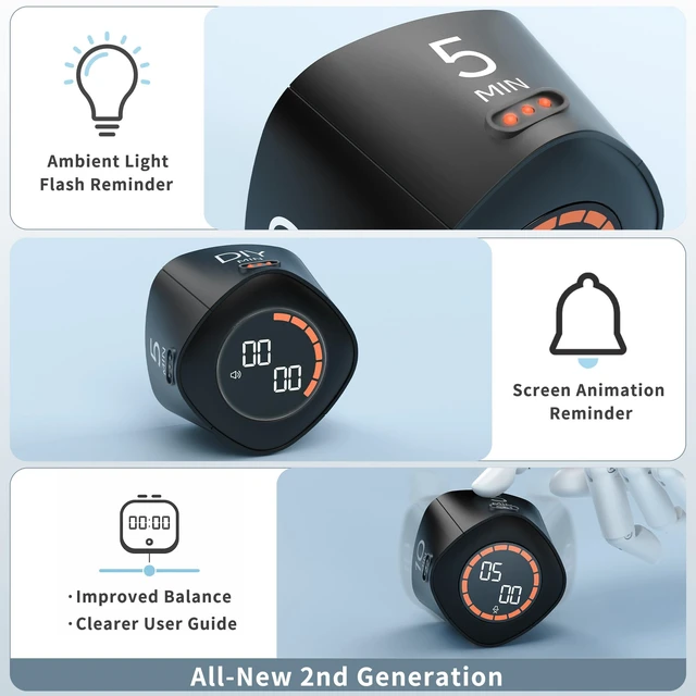Alt view image 3 of 6 - Productivity Timer, 5/10/25/45 Minute Presets for ADHD | Custom Timer, Countdown & Stopwatch with Sound, Mute & Vibration Modes, Gravity Sensor for Work, Study and Kitchen