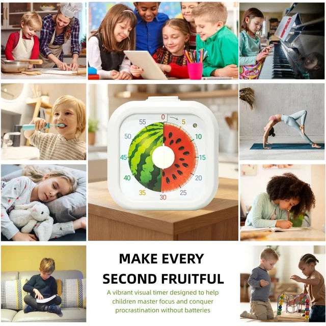 Alt view image 4 of 7 - 60 Minute Visual Timer for Kids, Silent Countdown Timer with Fruit Pattern, Time Management Tool, Timer for Classroom, Study, Kitchen, Office and Teaching (Rainbow)