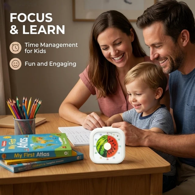 Alt view image 6 of 7 - 60 Minute Visual Timer for Kids, Silent Countdown Timer with Fruit Pattern, Time Management Tool, Timer for Classroom, Study, Kitchen, Office and Teaching (Rainbow)