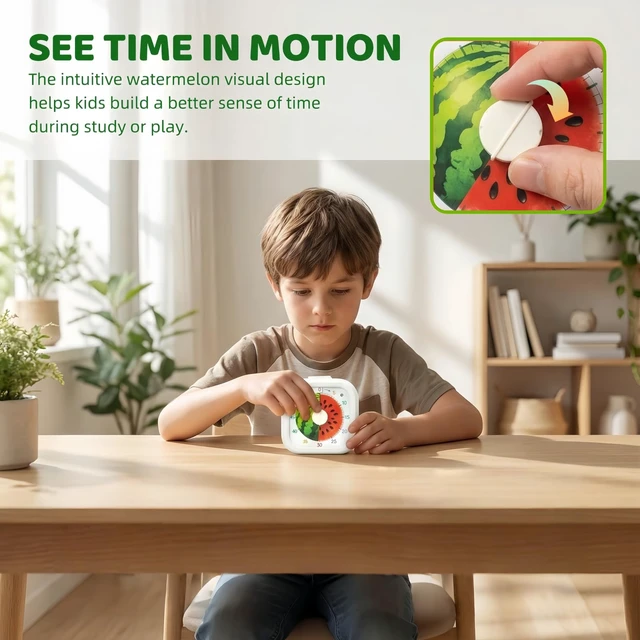 Alt view image 3 of 7 - 60 Minute Visual Timer for Kids, Silent Countdown Timer with Fruit Pattern, Time Management Tool, Timer for Classroom, Study, Kitchen, Office and Teaching (Rainbow)