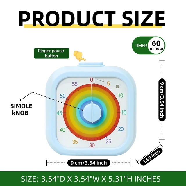 Alt view image 5 of 7 - 60 Minute Visual Timer for Kids, Silent Countdown Timer with Fruit Pattern, Time Management Tool, Timer for Classroom, Study, Kitchen, Office and Teaching (Rainbow)
