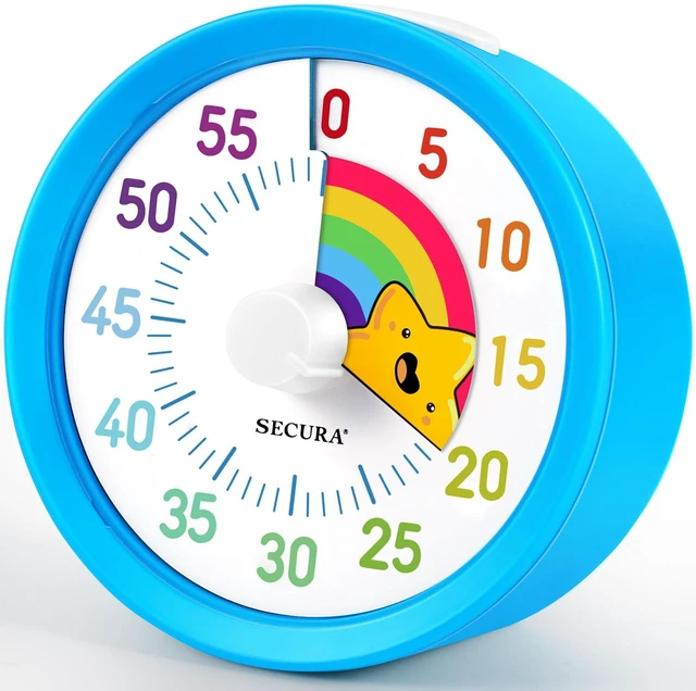 Main image of 60-Minute Visual Timer, Rainbow Classroom Timers for Kids | Mute/Low/Loud Volume, 3S/30S Ringtone Duration, Low Power Reminder, Time Management Tool with Pause Function (Blue & Star)