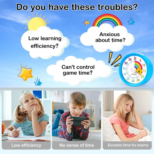 Alt view image 5 of 7 - 60-Minute Visual Timer, Rainbow Classroom Timers for Kids | Mute/Low/Loud Volume, 3S/30S Ringtone Duration, Low Power Reminder, Time Management Tool with Pause Function (Blue & Star)