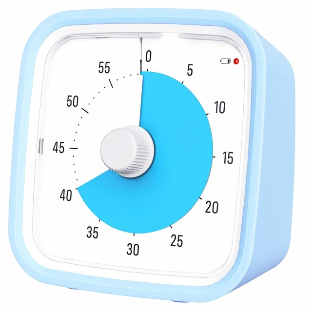 Main image of Visual Timer for Kids and Adult, 60-min Countdown Timer, LightBlue | Cute Timer for Homeschool Study, Screen Game, Classroom, Office, with Silicone Case, 3 Alarm Options, Low Battery Reminder