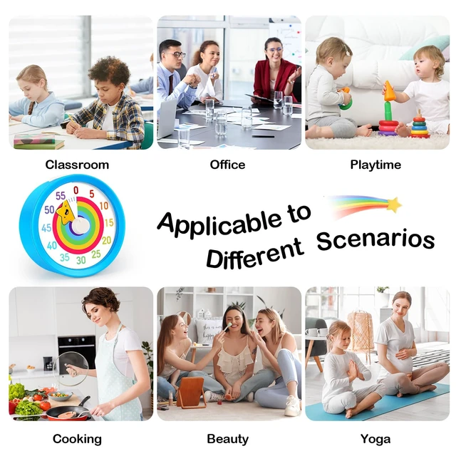 Alt view image 6 of 7 - 60-Minute Visual Timer, Rainbow Classroom Timers for Kids | Mute/Low/Loud Volume, 3S/30S Ringtone Duration, Low Power Reminder, Time Management Tool with Pause Function (Blue & Star)