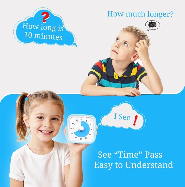 Alt view image 2 of 7 - Visual Timer for Kids and Adult, 60-min Countdown Timer, LightBlue | Cute Timer for Homeschool Study, Screen Game, Classroom, Office, with Silicone Case, 3 Alarm Options, Low Battery Reminder