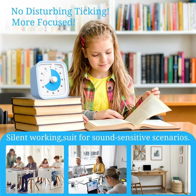 Alt view image 4 of 7 - Visual Timer for Kids and Adult, 60-min Countdown Timer, LightBlue | Cute Timer for Homeschool Study, Screen Game, Classroom, Office, with Silicone Case, 3 Alarm Options, Low Battery Reminder