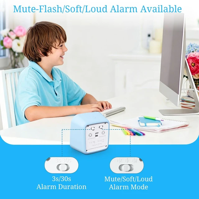 Alt view image 5 of 7 - Visual Timer for Kids and Adult, 60-min Countdown Timer, LightBlue | Cute Timer for Homeschool Study, Screen Game, Classroom, Office, with Silicone Case, 3 Alarm Options, Low Battery Reminder