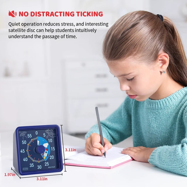 Alt view image 2 of 4 - 60-Minute Visual Timer for Kids, Classroom Timer for Office Kitchen | Mute/Low/Loud Volume, 3S/30S Ringtone Duration, Low Power Reminder, Time Management Tool for ADHD (Navy Blue & Navy Blue)