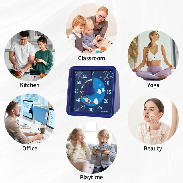 Alt view image 4 of 4 - 60-Minute Visual Timer for Kids, Classroom Timer for Office Kitchen | Mute/Low/Loud Volume, 3S/30S Ringtone Duration, Low Power Reminder, Time Management Tool for ADHD (Navy Blue & Navy Blue)