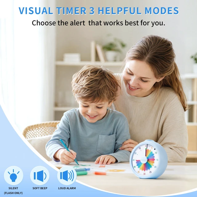 Alt view image 3 of 6 - Visual Timer, 60-Minute Countdown Timer for Kids, Adults, Classroom & Home | 60-minute visual countdown, adjustable volume, silent operation, pause button, colorful time display for classroom, study