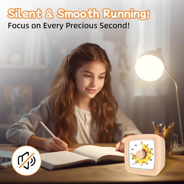 Alt view image 4 of 7 - Visual Timer for Kids 60 Minute Silent Countdown Clock Timers with Sunflower & Bee Design, Desk Timers for Classroom Must Haves Focus Aid, Toddler Timer for Home Kitchen Homework, Orange