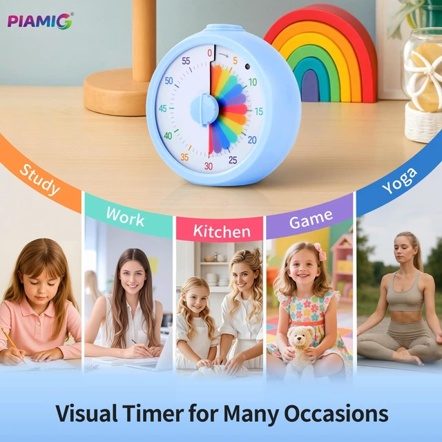 Alt view image 6 of 6 - Visual Timer, 60-Minute Countdown Timer for Kids, Adults, Classroom & Home | 60-minute visual countdown, adjustable volume, silent operation, pause button, colorful time display for classroom, study