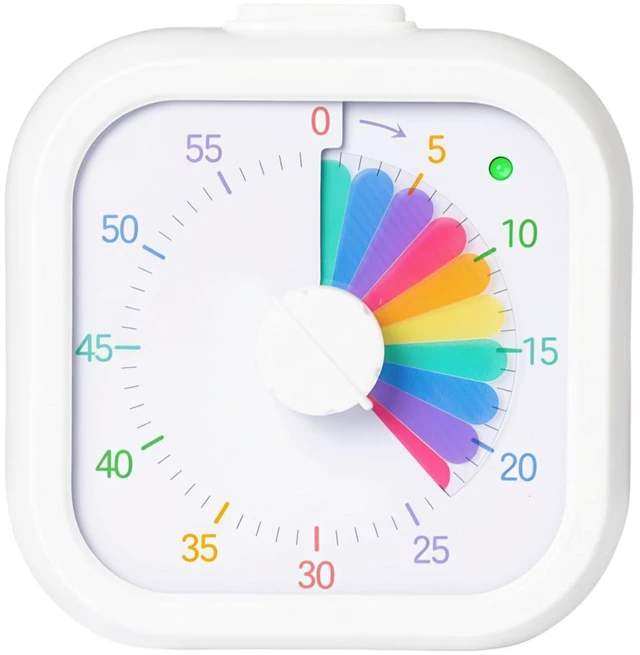 Main image of Visual Timer with Rainbow Pattern, 60-Minute Countdown Timer for Kids and Adults, Silent Pomodoro Timer for Classroom, Kitchen, Office & Teaching, Time Management Tool (White)