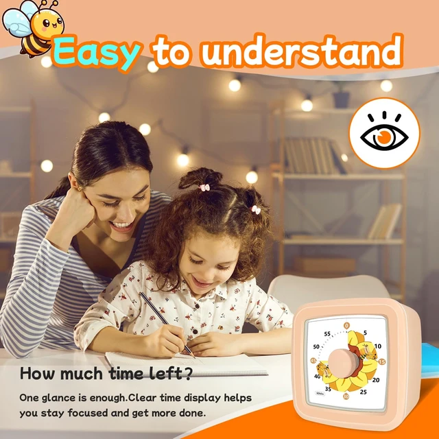 Alt view image 2 of 7 - Visual Timer for Kids 60 Minute Silent Countdown Clock Timers with Sunflower & Bee Design, Desk Timers for Classroom Must Haves Focus Aid, Toddler Timer for Home Kitchen Homework, Orange