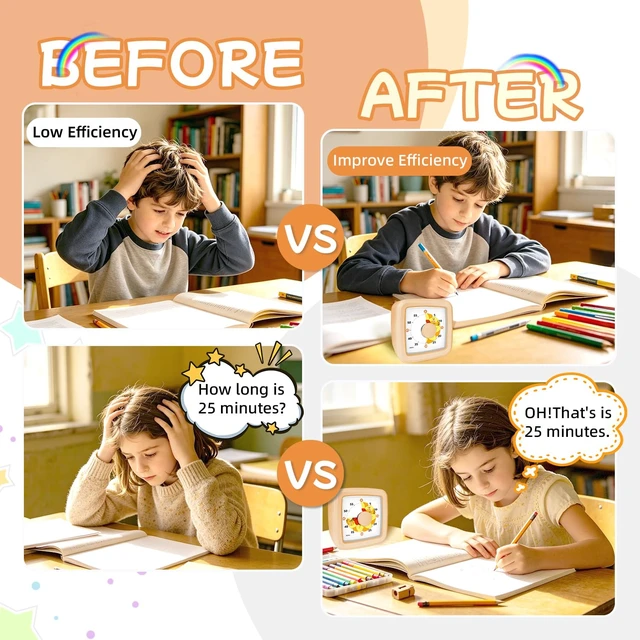 Alt view image 7 of 7 - Visual Timer for Kids 60 Minute Silent Countdown Clock Timers with Sunflower & Bee Design, Desk Timers for Classroom Must Haves Focus Aid, Toddler Timer for Home Kitchen Homework, Orange