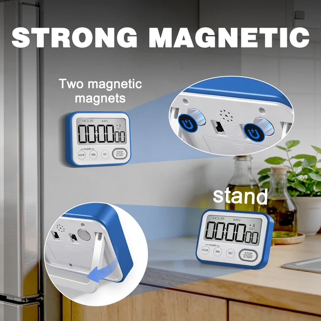 Alt view image 4 of 7 - Digital Kitchen Timer Magnetic Loud Alarm, Large LCD Screen Silent/Beeping Multi-Function for Teachers Classroom Kids, Blue