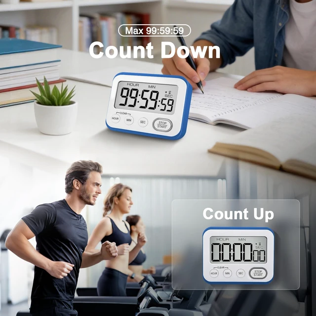 Alt view image 7 of 7 - Digital Kitchen Timer Magnetic Loud Alarm, Large LCD Screen Silent/Beeping Multi-Function for Teachers Classroom Kids, Blue