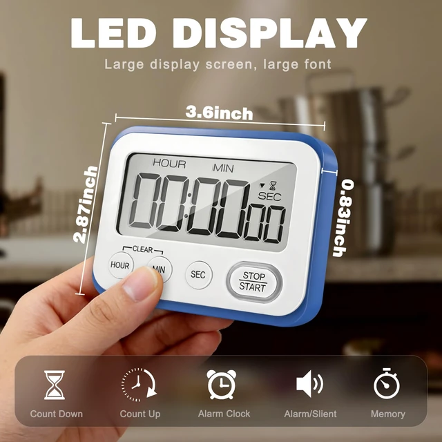 Alt view image 6 of 7 - Digital Kitchen Timer Magnetic Loud Alarm, Large LCD Screen Silent/Beeping Multi-Function for Teachers Classroom Kids, Blue