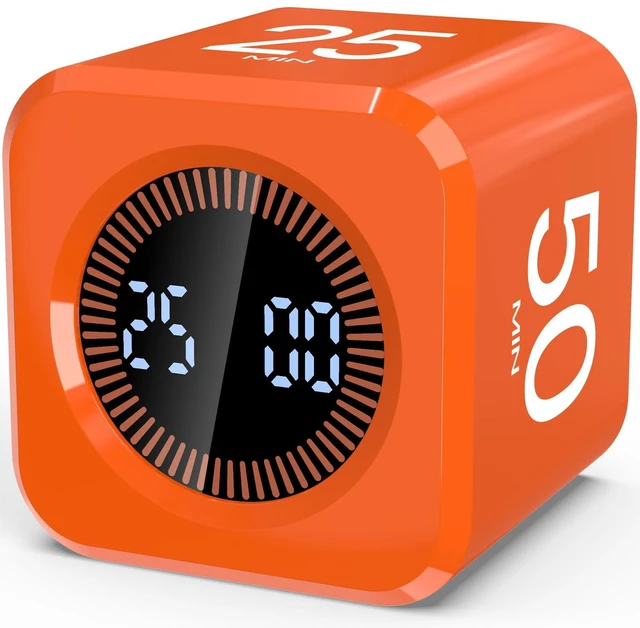 Main image of Digital Pomodoro Timer Cube 5/10/25/50min Preset, Silent & Sound Alarm | Visual Productivity Flip Timer for Kids Classroom Desk, Custom Countdown, Gravity Sensor, for ADHD Study Work Game Kitchen