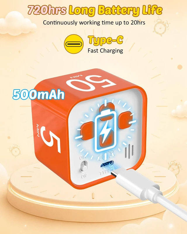 Alt view image 6 of 7 - Digital Pomodoro Timer Cube 5/10/25/50min Preset, Silent & Sound Alarm | Visual Productivity Flip Timer for Kids Classroom Desk, Custom Countdown, Gravity Sensor, for ADHD Study Work Game Kitchen