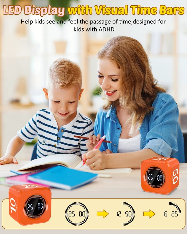 Alt view image 7 of 7 - Digital Pomodoro Timer Cube 5/10/25/50min Preset, Silent & Sound Alarm | Visual Productivity Flip Timer for Kids Classroom Desk, Custom Countdown, Gravity Sensor, for ADHD Study Work Game Kitchen